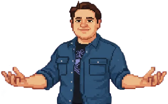 A pixel-art illustration of me, Bo, doing design and code magics.