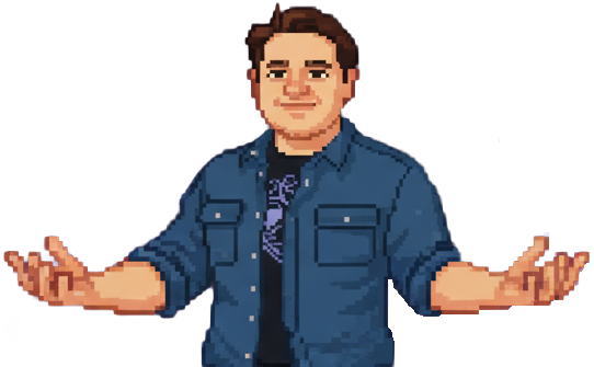 A pixel-art illustration of me, Bo, doing design and code magics.